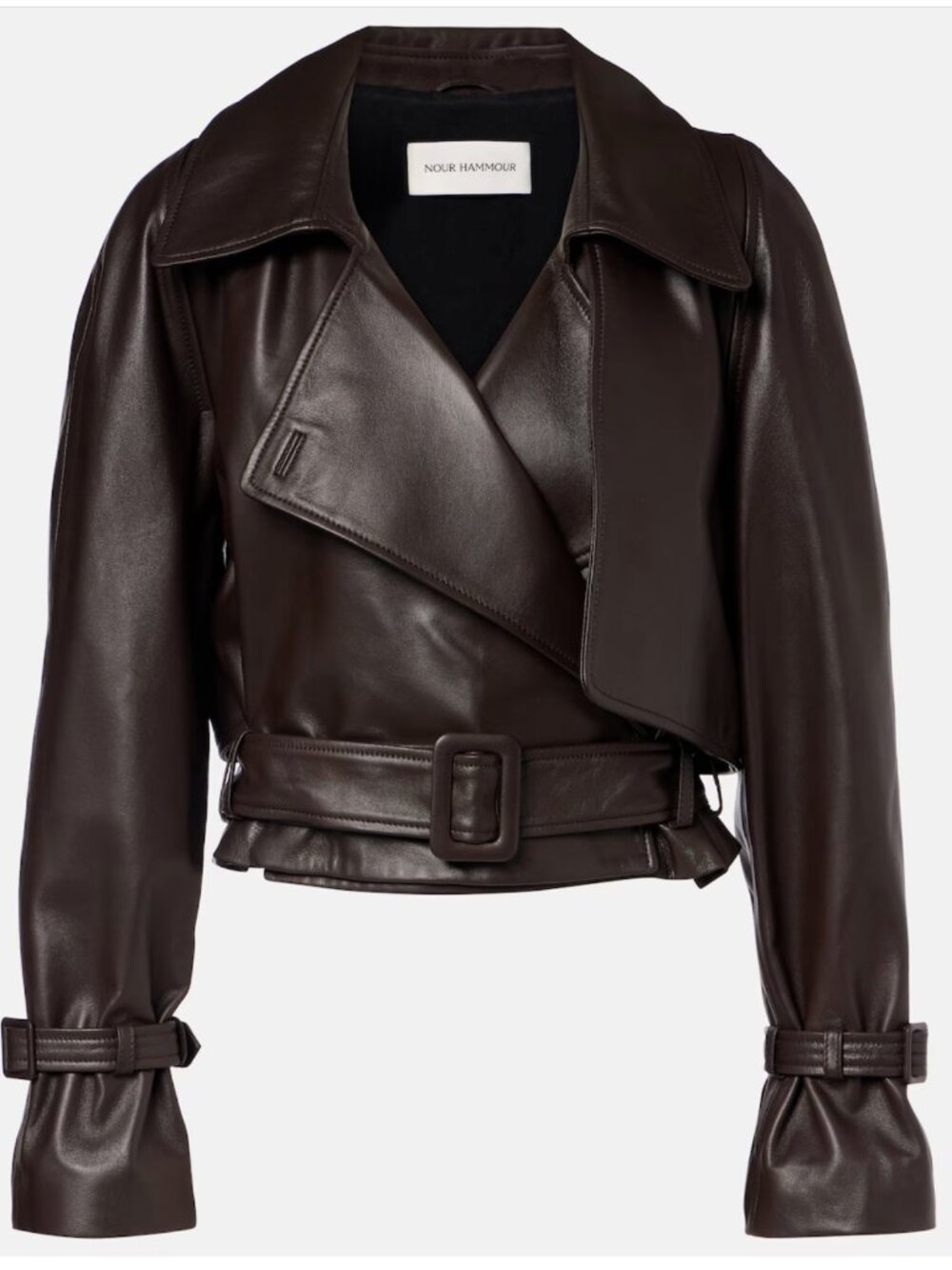 Nour Hammour Hattie Leather Jacket, Dark Chocolate, Size 42 (US 10/12)
